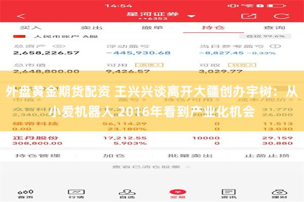 外盘黄金期货配资 王兴兴谈离开大疆创办宇树：从小爱机器人 2016年看到产业化机会